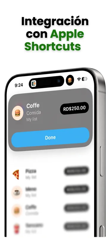 Menudo App Shortcuts static view showing expense lists