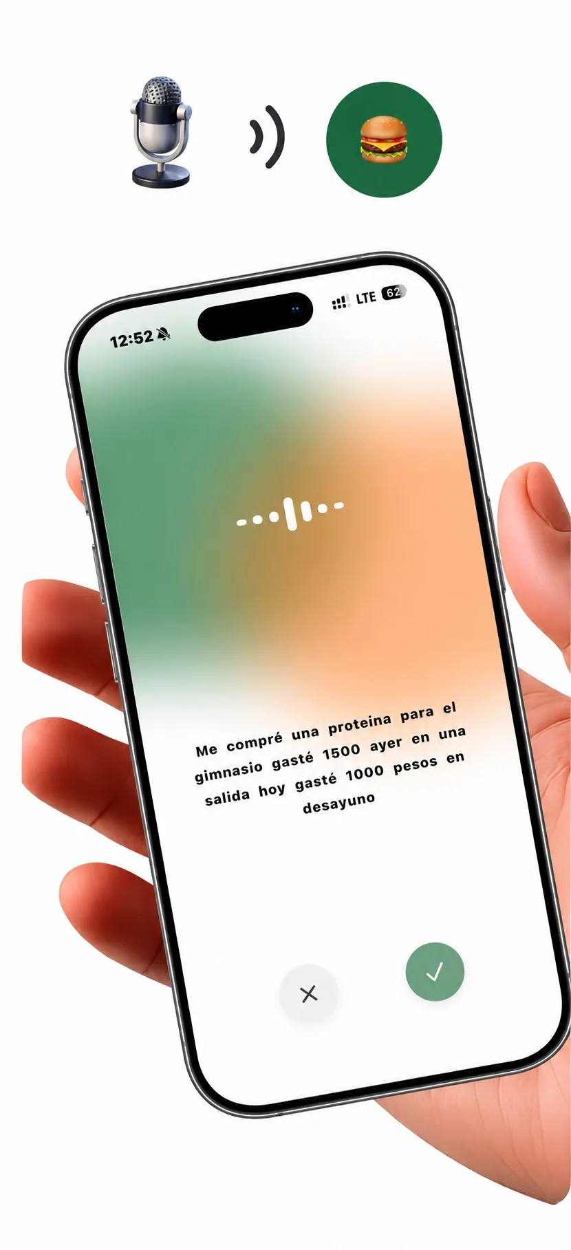 Menudo App Voice entry screen showing speech to text processing